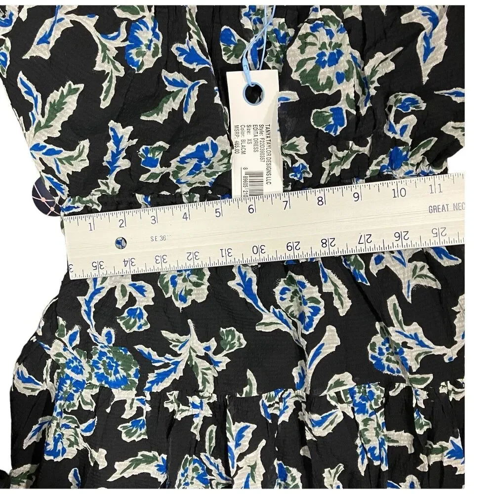 Tanya Taylor Dress WMNS M Black Floral‎ Edita Silk Blend Fit Flare Mini